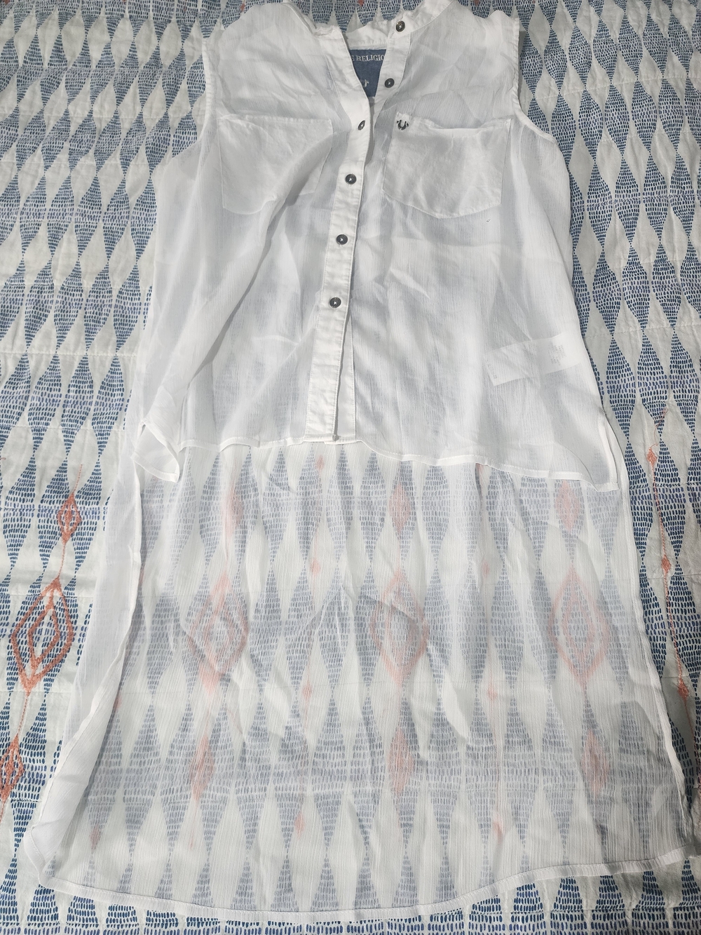 True Religion White Sheer Button-Up Tunic